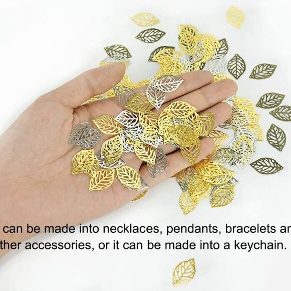 50 Pcs Hollow Leaf Metal Flower Pieces, Pendant Jewelry Making Leaf Connector DI - Picture 9 of 9
